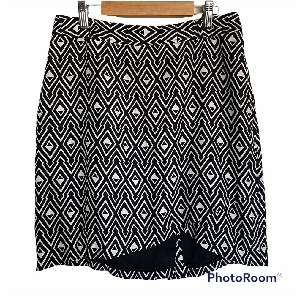 White House Black Market Silk Black White Mini Skirt Size 4